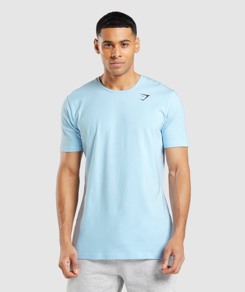 Men\'s Gymshark Essential T-Shirts Light Blue | NZ 5ACBPO